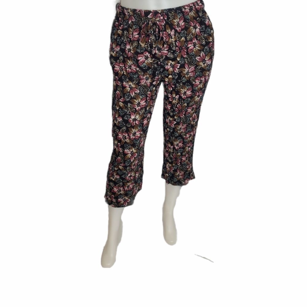 VINTAGE 90s floral pants crinkle tie waist pull on cropped S